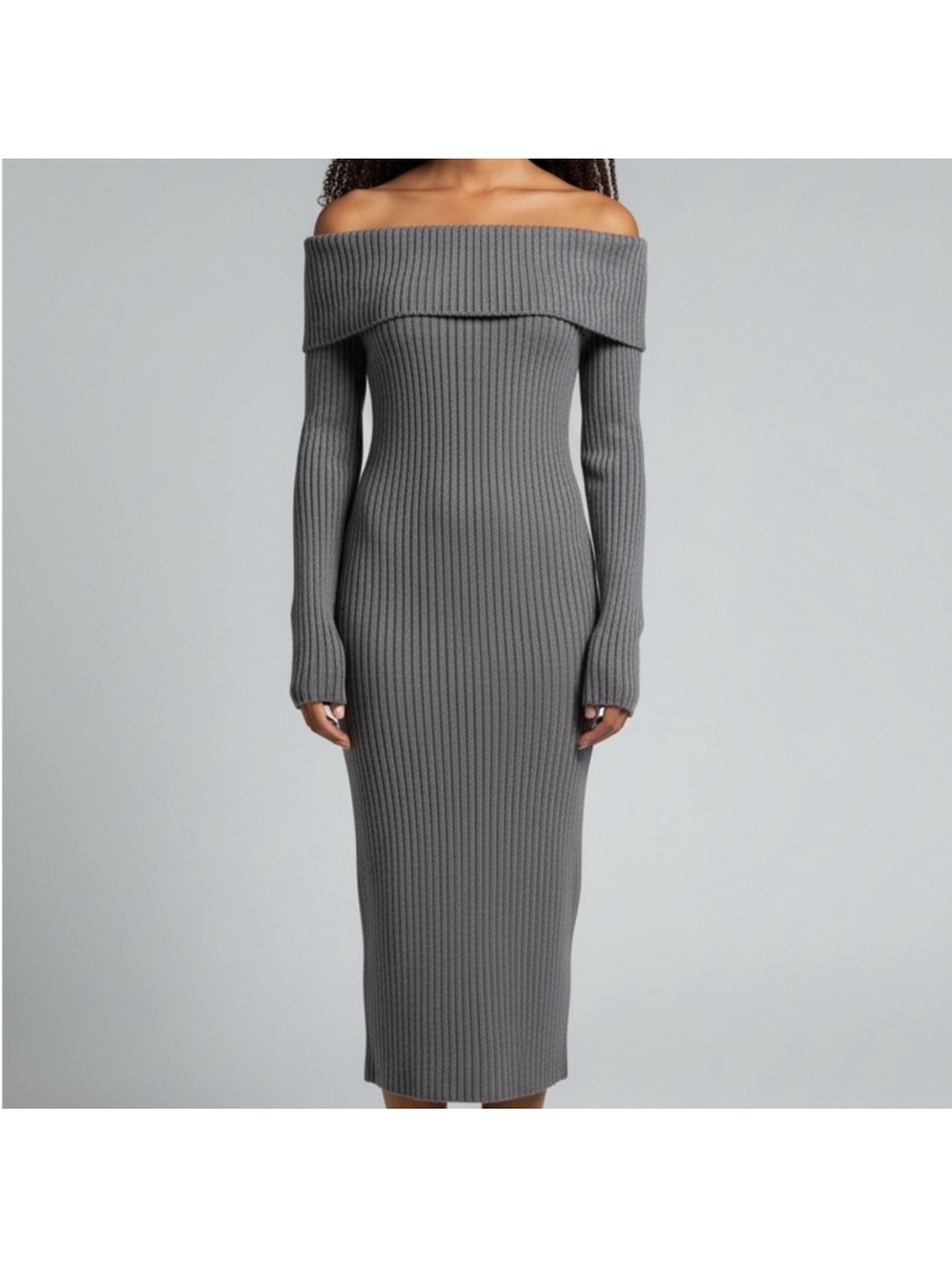 Say What Gray Off The Shoulder Ribbed Midi Sweater Dress Size Small